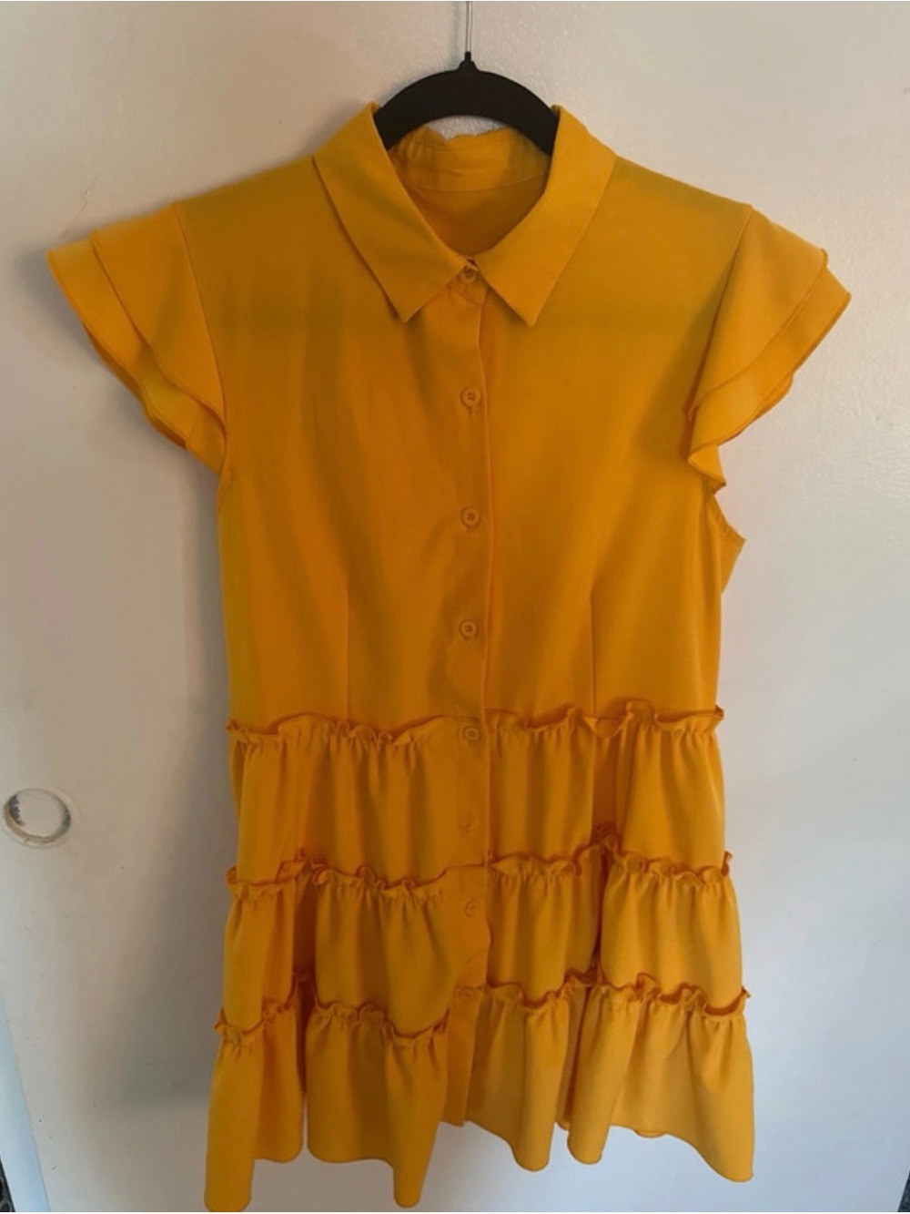 Girls' Yellow Ruffle Tiered Button-Front Dress
